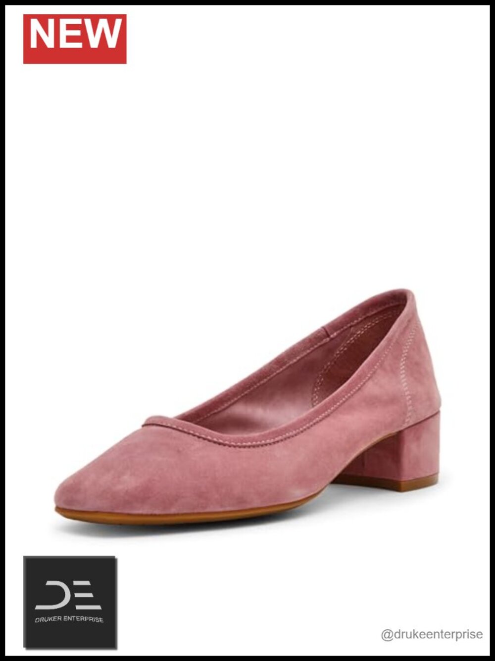 Mauve Suede Pointed Toe Block Heel Pump Slip-On